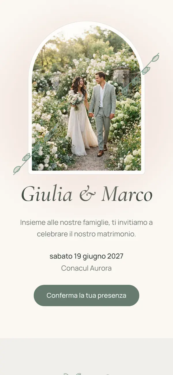 Sito del matrimonio Stellanza, modello Botanical, su un telefono