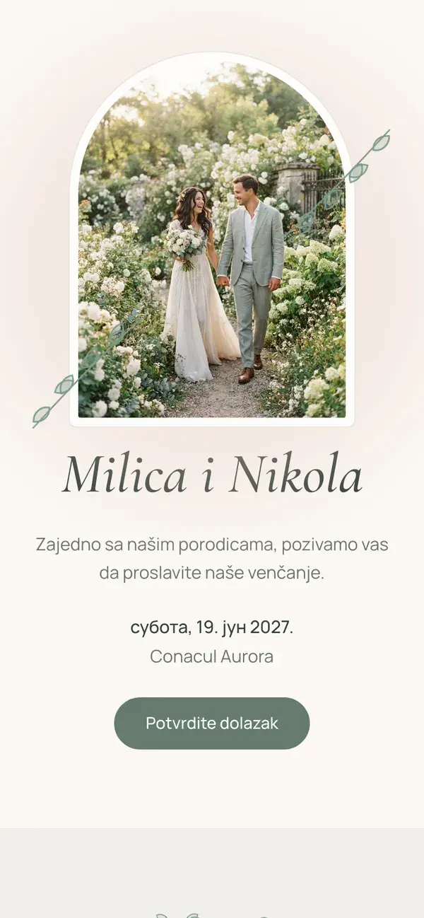 Sajt venčanja na Stellanzi, dizajn Botanical, na telefonu