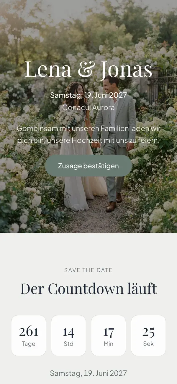 Stellanza-Hochzeitsseite im Design Classic auf einem Handy