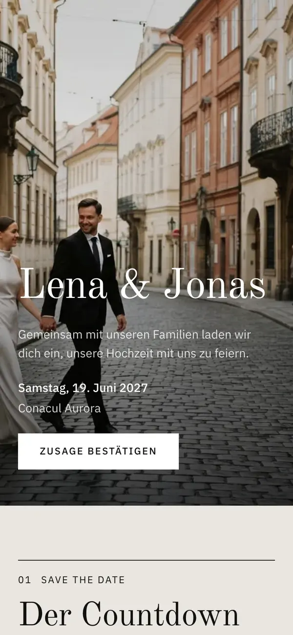 Stellanza-Hochzeitsseite im Design Editorial auf einem Handy
