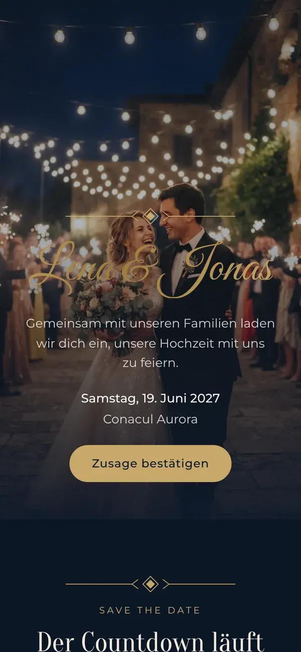 Stellanza-Hochzeitsseite im Design Evening auf einem Handy