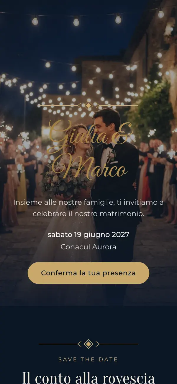 Sito del matrimonio Stellanza, modello Evening, su un telefono