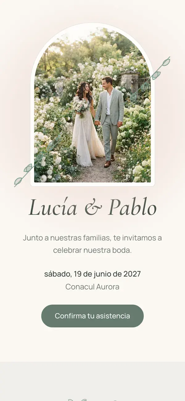 Web de boda de Stellanza, diseño Botanical, en un móvil