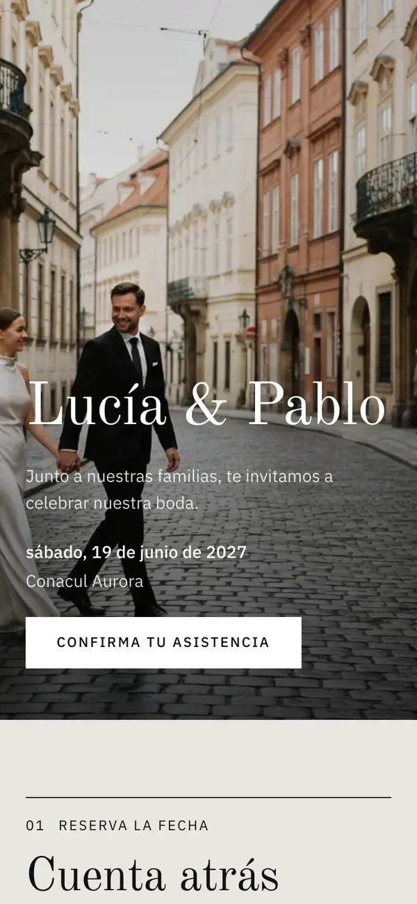 Web de boda de Stellanza, diseño Editorial, en un móvil