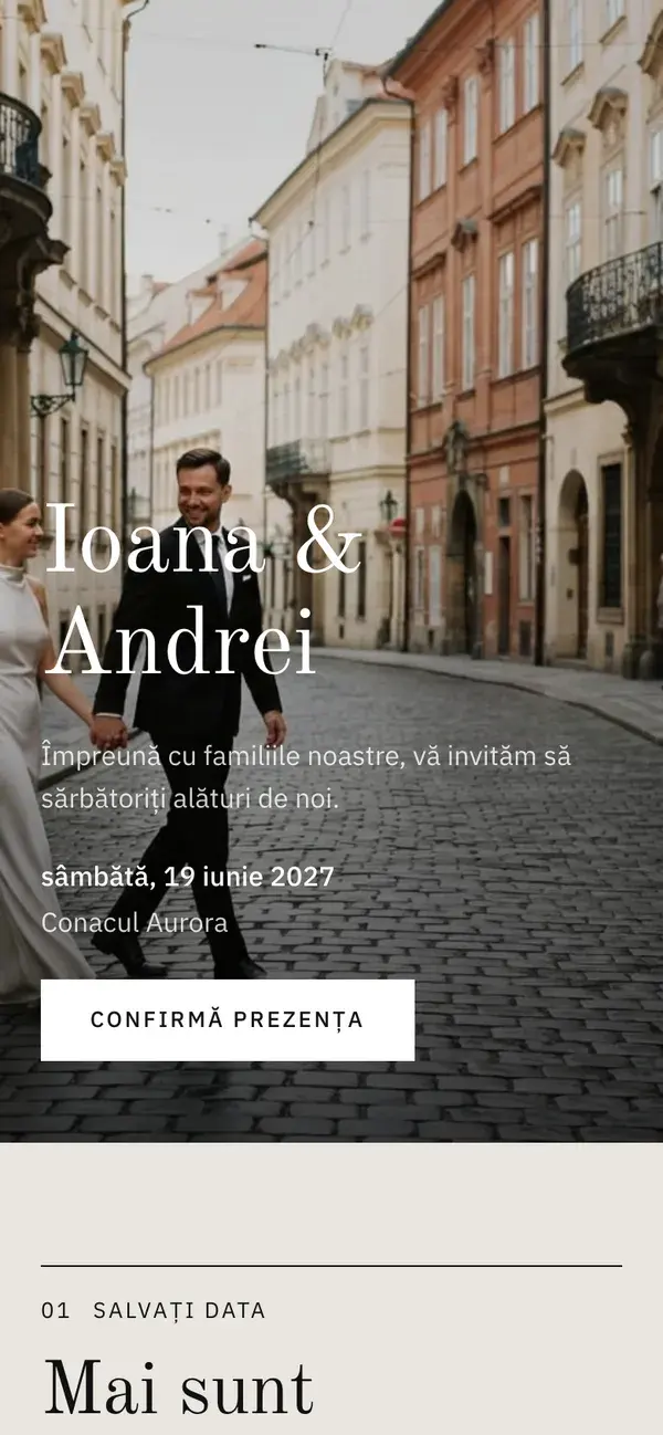 Pagina nunții Stellanza, modelul Editorial, pe telefon