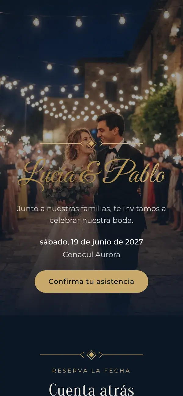 Web de boda de Stellanza, diseño Evening, en un móvil