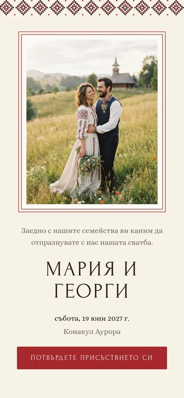Сватбена страница в Stellanza, дизайн „Heritage“, на телефон