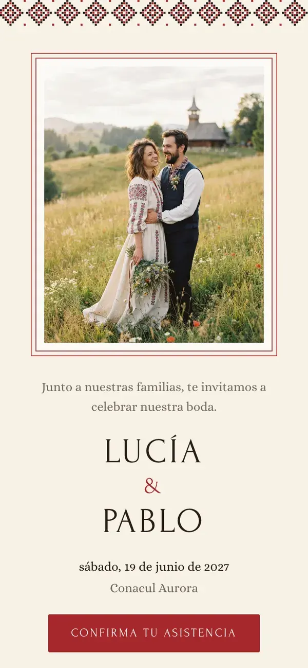 Web de boda de Stellanza, diseño Heritage, en un móvil