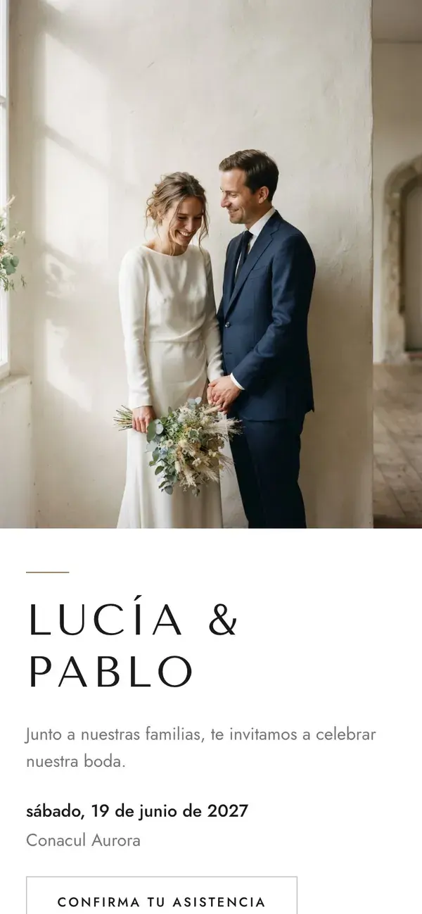 Web de boda de Stellanza, diseño Minimal, en un móvil